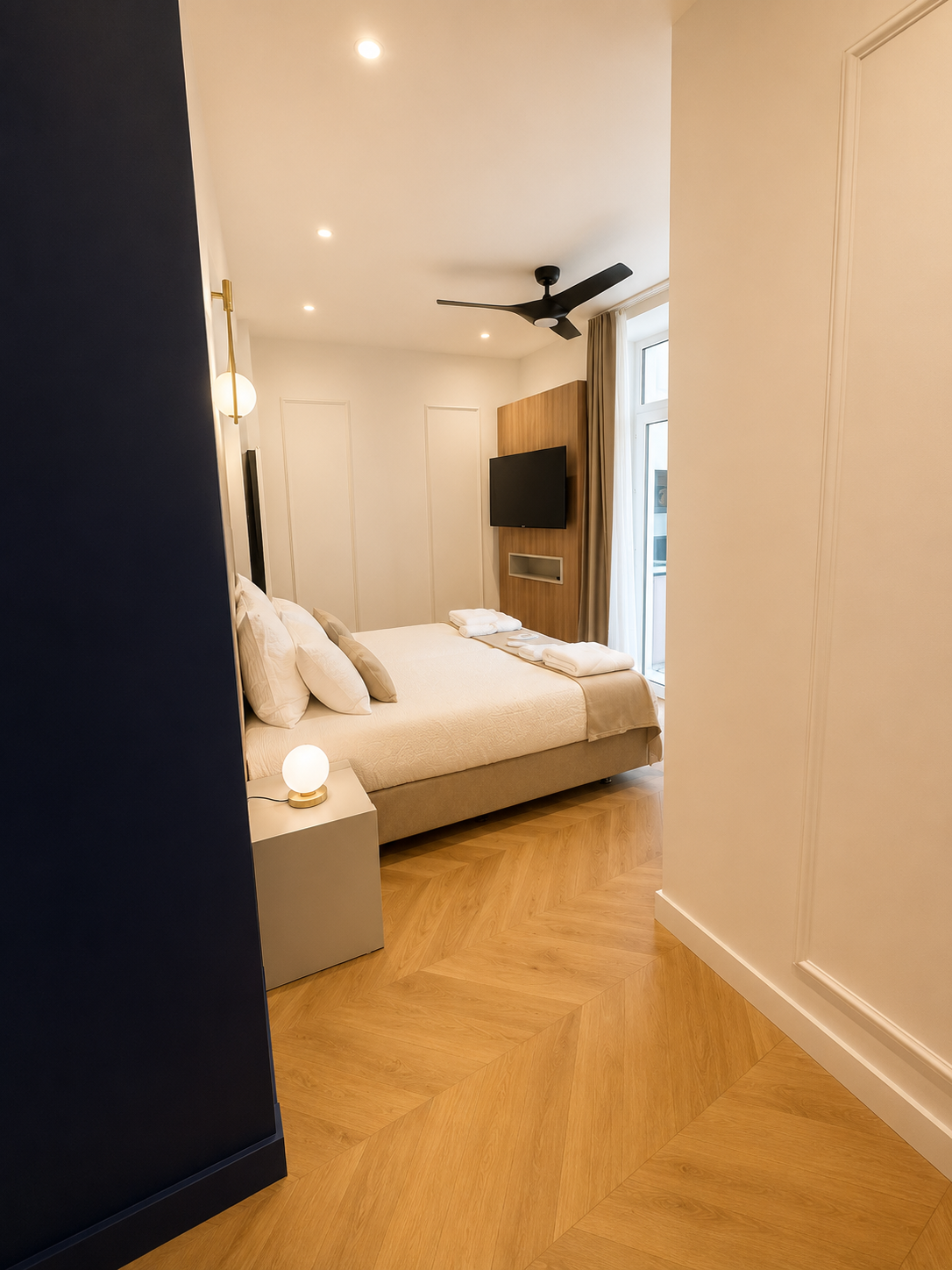 Chambre côté véranda, parquet chevrons
